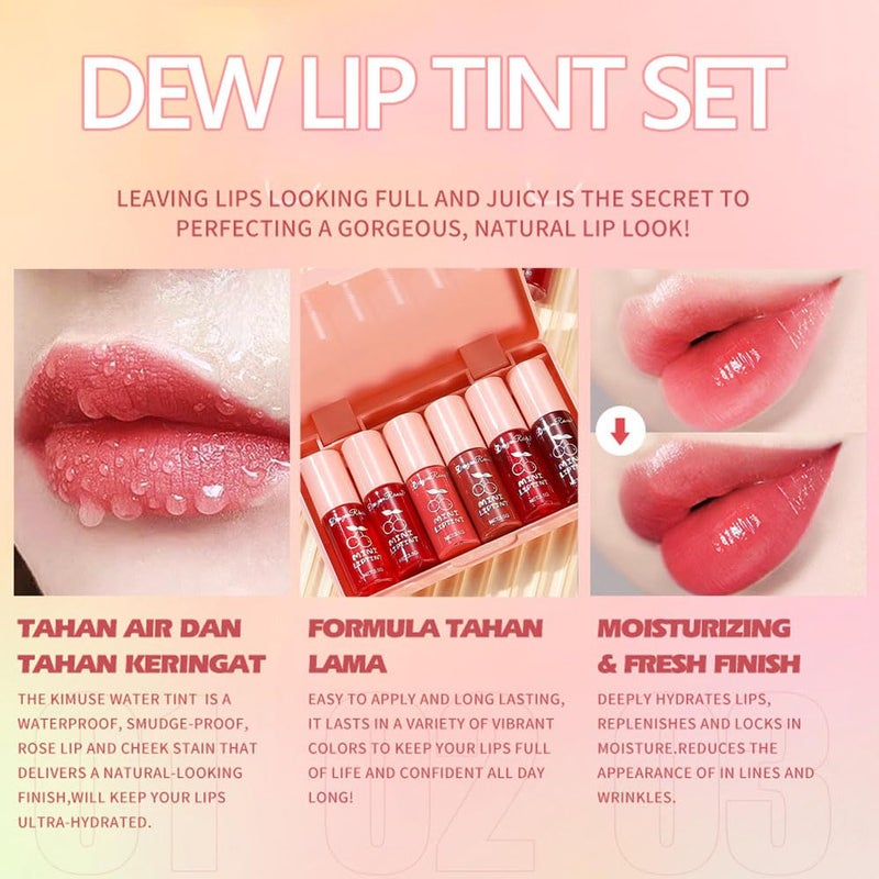 Miniling 6 Colors Lip Tint Stain Korean Lip Gloss Set, Plumping Lip Tint Mini Liquid Lipstick, Multi-Use Cheek and Lips, Long lasting Waterproof, Non-Stick Cup, Tinted Lip Makeup - Image 4